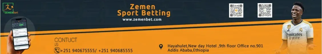 Zemen Sport Betting banner with www.zemenbet.com, contact numbers and the Addis Ababa office address